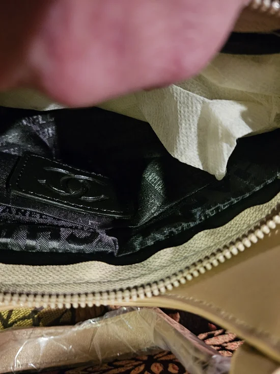 Beige Woven Tote with Gold Charm 2 Left - Picture 4 of 5